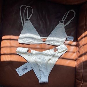 Dippin Daisy’s BASQUE Ivory Eyelet Bikini Set
